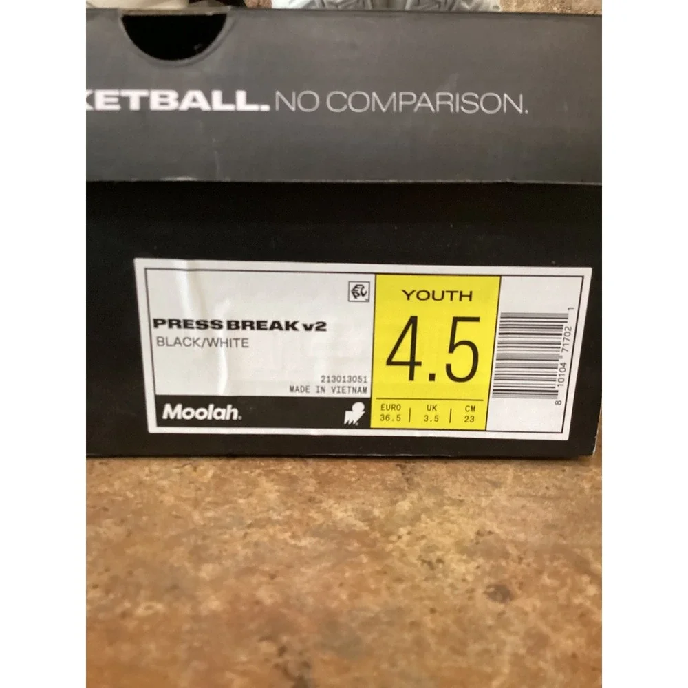 Moolah Kicks Press Break v2 Black White Gold Youth 4.5 Womens Basketball Shoes